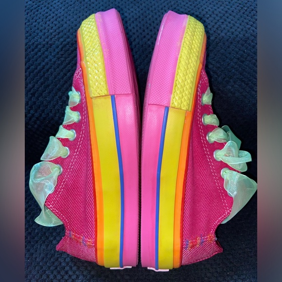 Custom Fuchsia Converse All Star Sneakers with Rainbow Platform - Picture 3 of 11